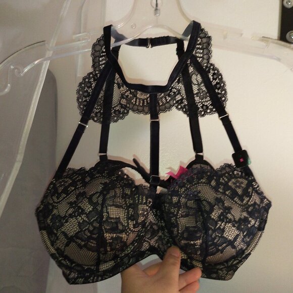 🔔2/$90🔔NWT RARE Sexy La SENZA Lace Padded Halter Bra Push-up in Black size M - Picture 4 of 15
